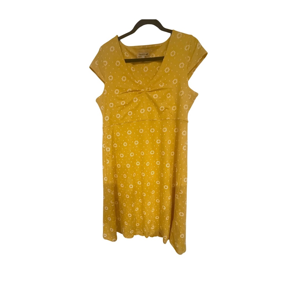 Toad&Co Rosemarie‎ Dress Womens L Yellow Organic Cotton Tencel Floral Pockets